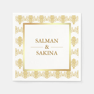 White and Gold Damask Wedding Napkin