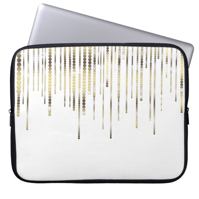 White and Gold Drape Metallic Luxury Laptop Sleeve (Front)