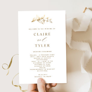 White and Gold Elegant and Simple Wedding Program