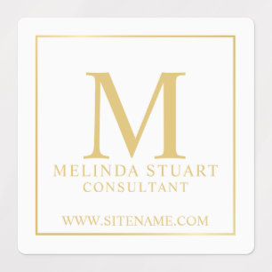 White and Gold Elegant Monogram Business Labels