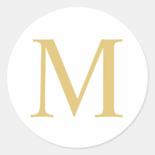 White and Gold Elegant Monogram Classic Round Sticker