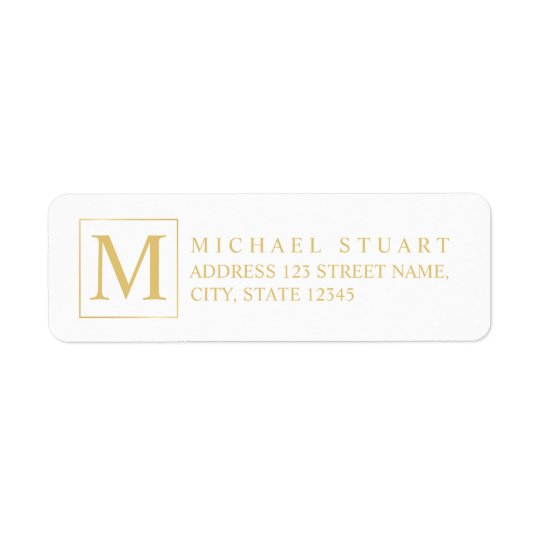 White and Gold Elegant Monogram Return Address Label