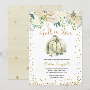 White and Gold Fall in Love Bridal Shower Invite