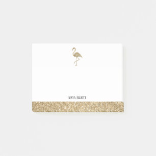 White and Gold Faux Glitter Flamingo & Border Post-it Notes