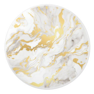 White and Gold Faux Marble Ceramic Knob