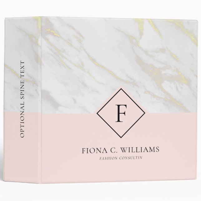 White and gold faux marble pink background binder (Front/Spine)