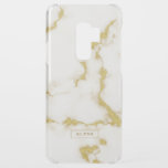 White and gold faux marble stone texture uncommon samsung galaxy s9 plus case<br><div class="desc">Image of white and gold faux marble stone with optional modern monogram. Simple minimalistic design.</div>