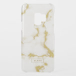 White and gold faux marble uncommon samsung galaxy s9 case<br><div class="desc">Image of white and gold faux marble stone with optional modern monogram. Simple minimalistic design.</div>