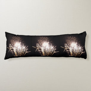 White and Gold Fireworks I Patriotic Celebration Body Pillow