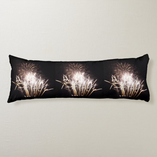 White and Gold Fireworks I Patriotic Celebration Body Pillow (Front)