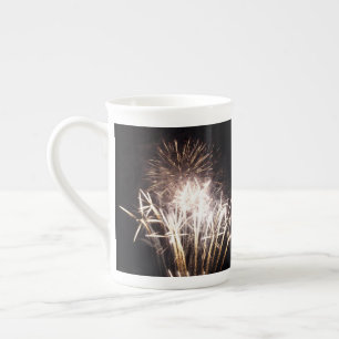 White and Gold Fireworks I Patriotic Celebration Bone China Mug
