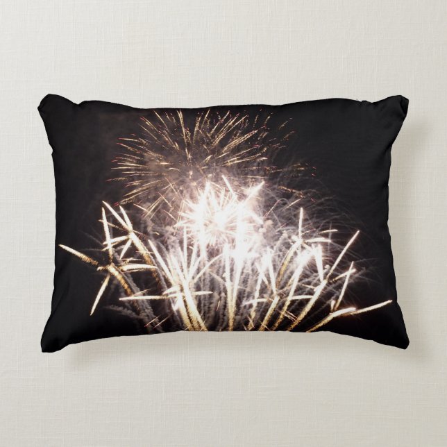 White and Gold Fireworks I Patriotic Celebration Decorative Pillow (Front)