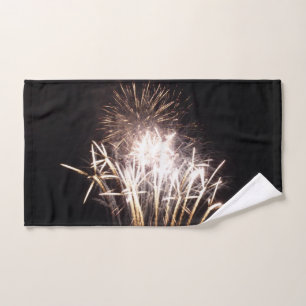 White and Gold Fireworks I Patriotic Celebration Hand Towel