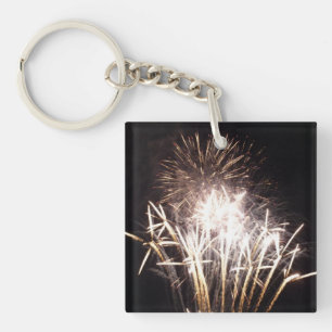 White and Gold Fireworks I Patriotic Celebration Keychain