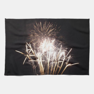 White and Gold Fireworks I Patriotic Celebration Kitchen Towel