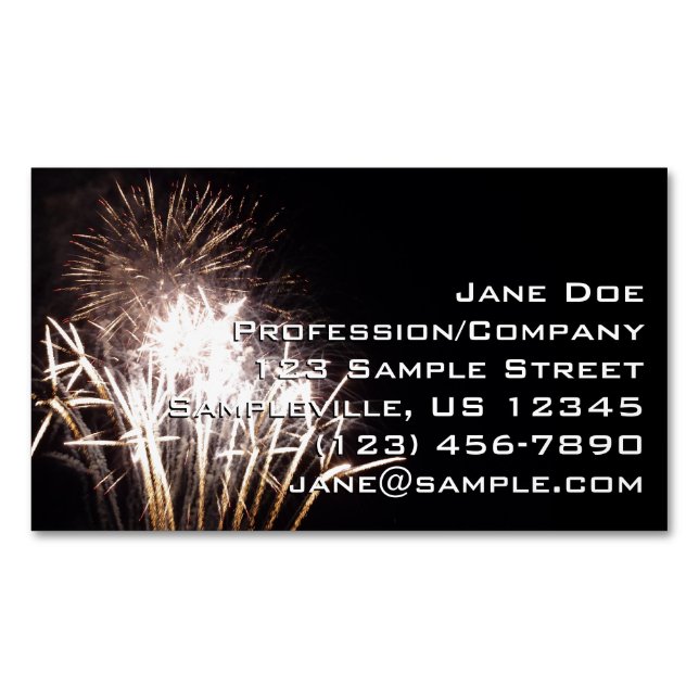 White and Gold Fireworks I Patriotic Celebration Magnetic Business Card (Front)