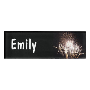 White and Gold Fireworks I Patriotic Celebration Name Tag
