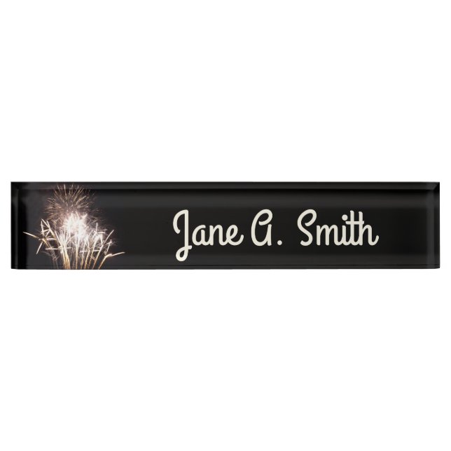 White and Gold Fireworks I Patriotic Celebration Nameplate (Front)