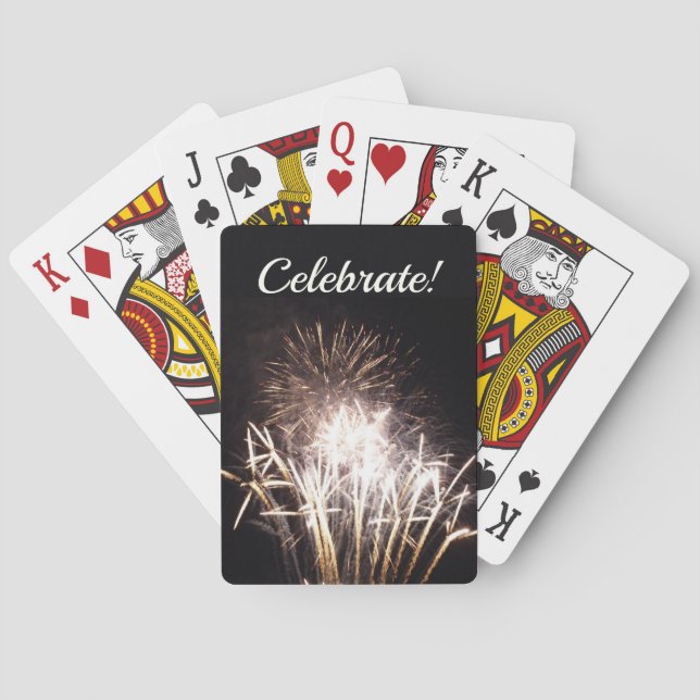 White and Gold Fireworks I Patriotic Celebration Playing Cards (Back)