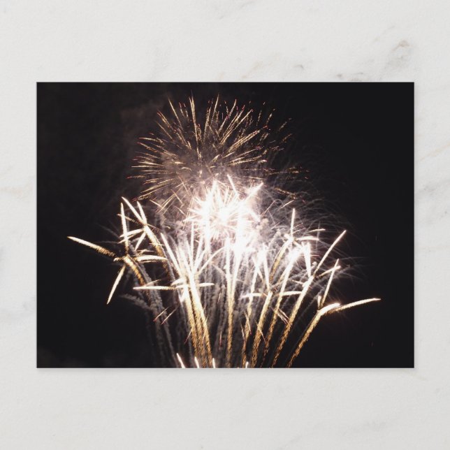 White and Gold Fireworks I Patriotic Celebration Postcard (Front)