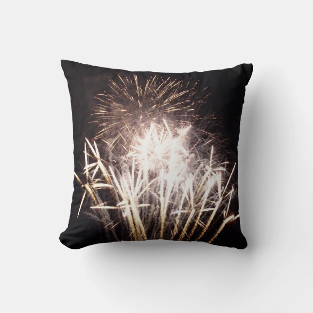 White and Gold Fireworks I Patriotic Celebration Throw Pillow (Front)