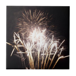 White and Gold Fireworks I Patriotic Celebration Tile
