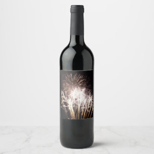 White and Gold Fireworks I Patriotic Celebration Wine Label