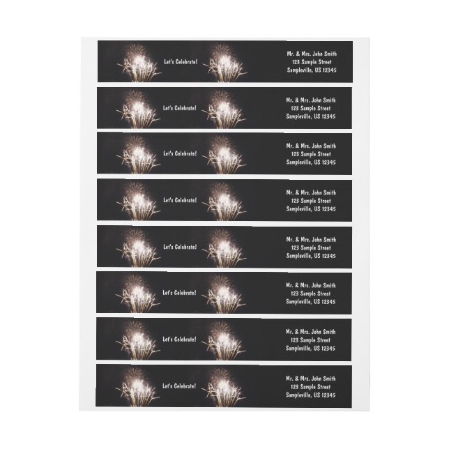 White and Gold Fireworks I Patriotic Celebration Wrap Around Label (Sheet)
