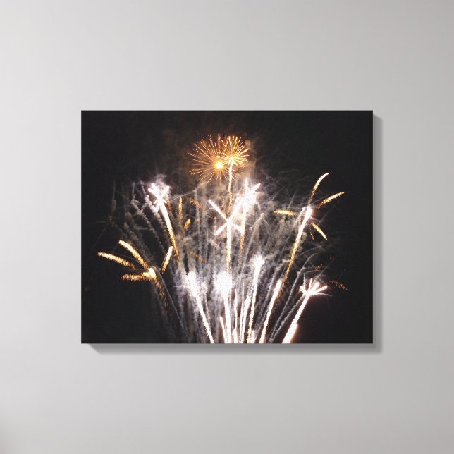 White and Gold Fireworks II Patriotic Celebration Canvas Print (Front)