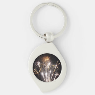 White and Gold Fireworks II Patriotic Celebration Keychain