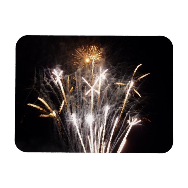 White and Gold Fireworks II Patriotic Celebration Magnet (Horizontal)