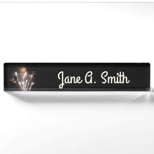 White and Gold Fireworks II Patriotic Celebration Nameplate