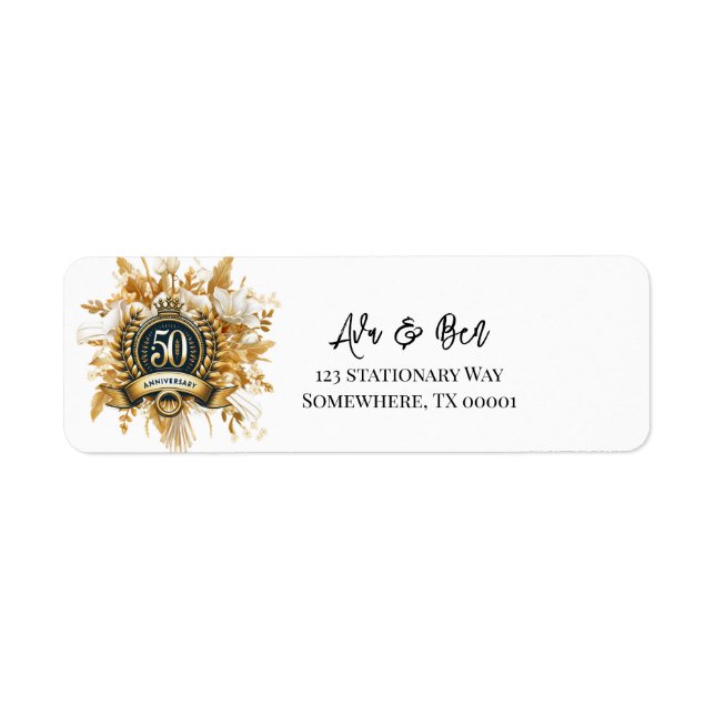 White and Gold Floral 50th Anniversary Adresse (Devant)