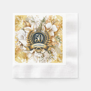 White and Gold Floral 50th Anniversary Napkin