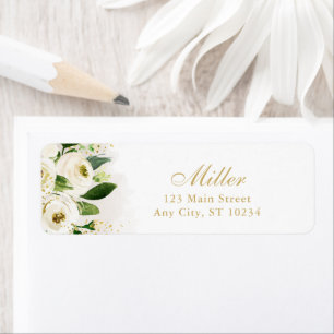 White and Gold Floral Bloom Return Address