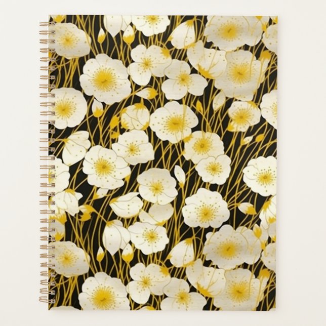 White and Gold Floral Chiyogami Planner (Front)