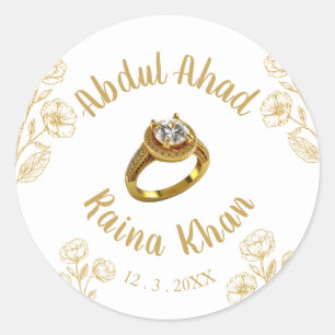 White and Gold Floral Engagement Ring  Classic Round Sticker