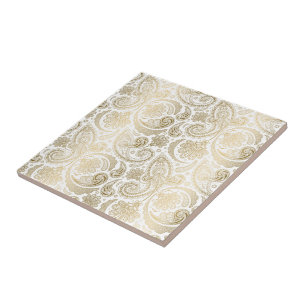 White And Gold Floral Lace Paisley 2 Tile