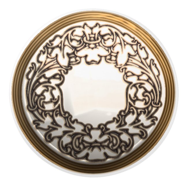 White and gold floral sewing button ceramic knob (Front)