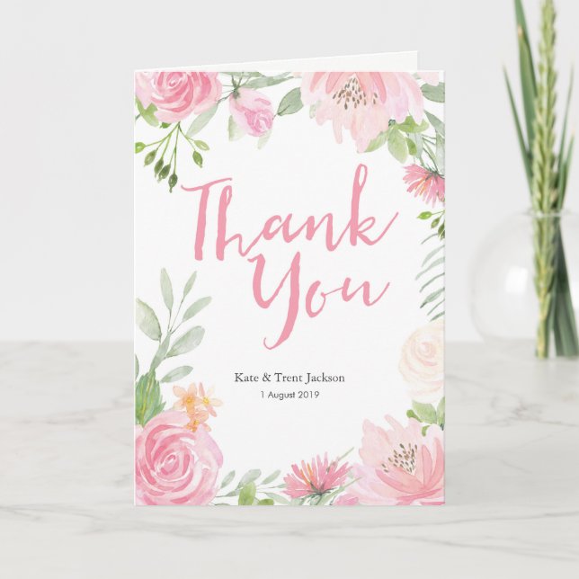 White and Gold floral Thank you card (Front)