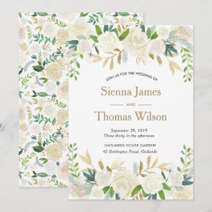 White and gold floral Wedding invitation