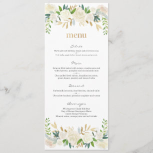 White and gold floral Wedding Menu Card