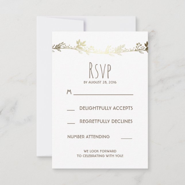 White and Gold Floral Wedding RSVP Card (Front)