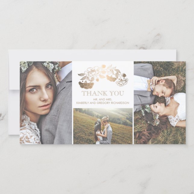 White and Gold Floral Wedding Thank You (Front)