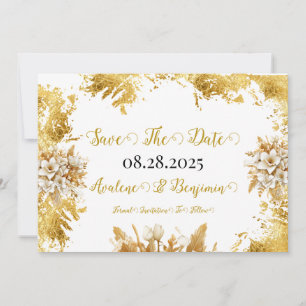 White and Gold Florals Wedding Save The Date Cards