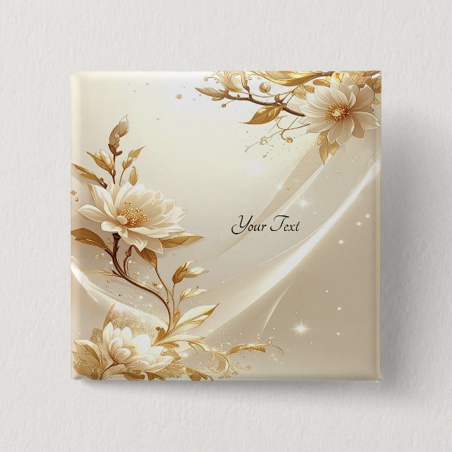 White and Gold Flowers Button (Front)