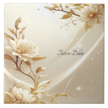 White and Gold Flowers Ceramic Tile