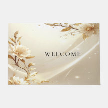 White and Gold Flowers Doormat