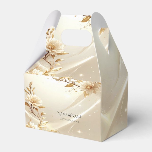 White and Gold Flowers Favour Box (Front Side)