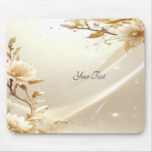 White and Gold Flowers Mousepad